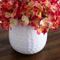 11" Pink Hydrangea Arrangement in White Metal Vase