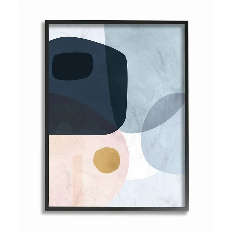 Stupell Industries Mod Shapes Blue Navy and Peach Overlapping Abstract Black Framed Wall Art