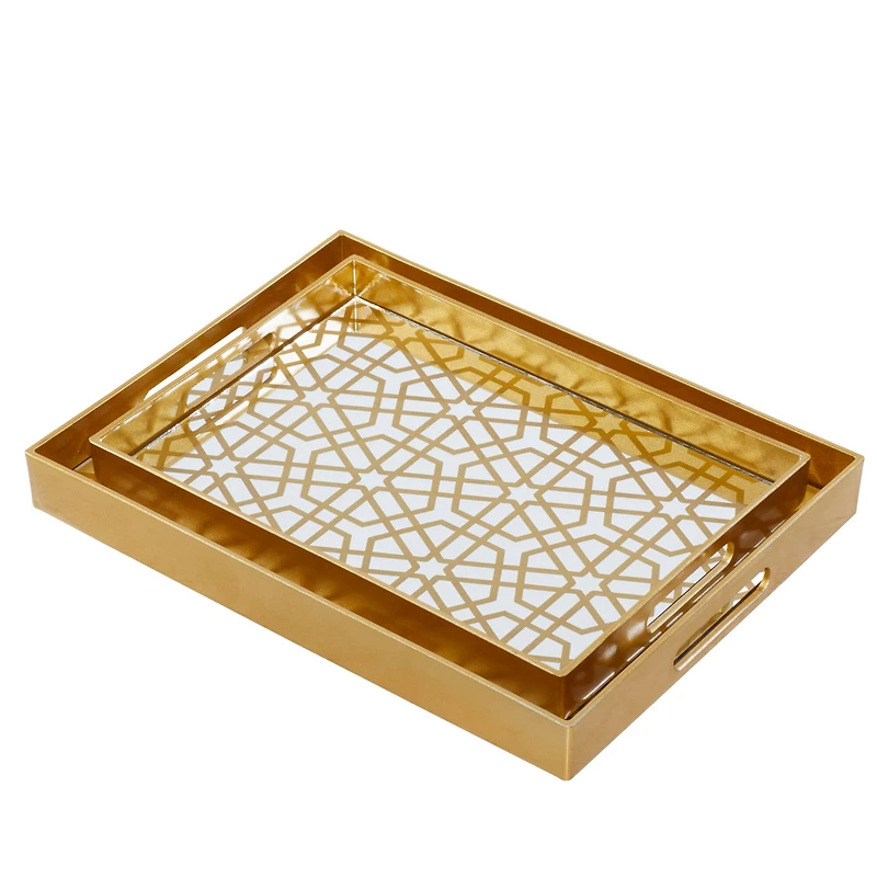 CosmoLiving by Cosmopolitan Matte Gold Plastic Glam Tray Set