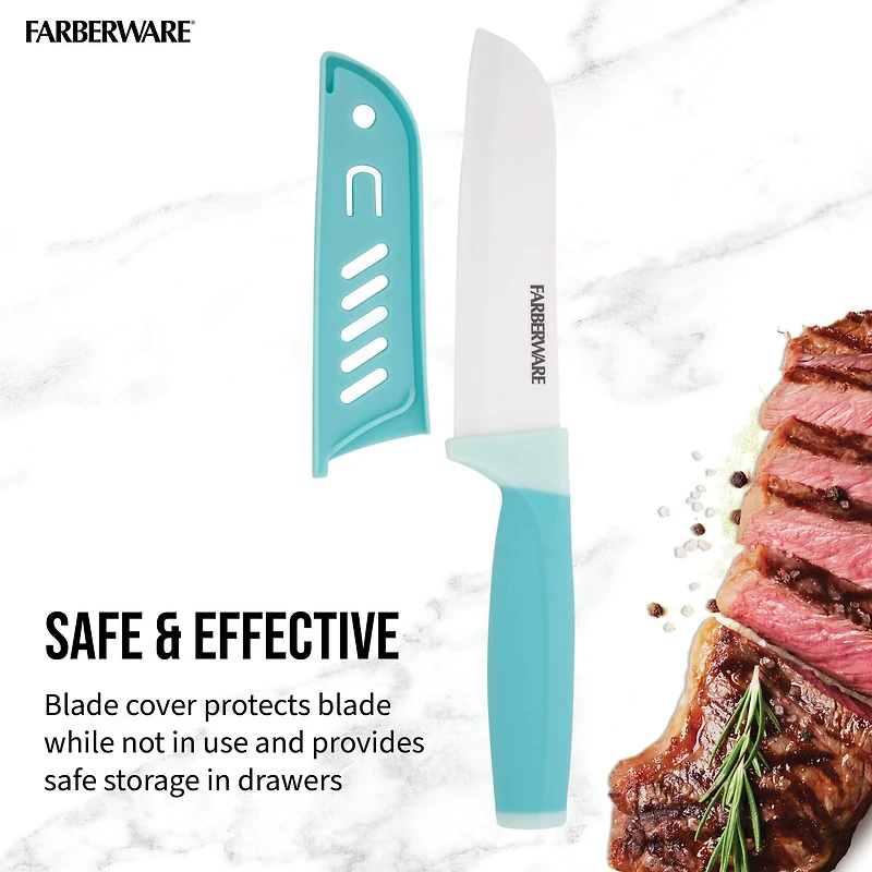 Farberware 5" Aqua Ceramic Santoku Knife with Sheath