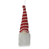 8" Red & White Knit Gnome Head LED Ornament