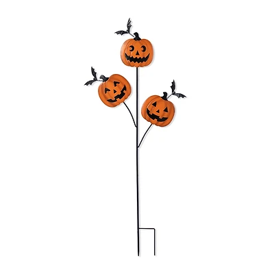 Glitzhome® 39.5"H Halloween Metal Triple Pumpkin with Spring Bats Yard Stake