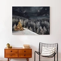 Lit Tree Winter Landscape Canvas Wall Art