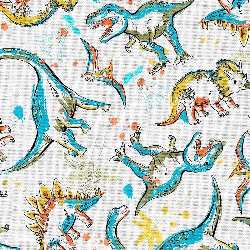 Fabric Editions White Dino Toss Cotton Fabric
