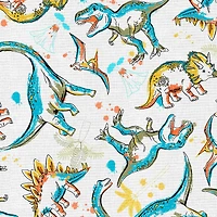 Fabric Editions White Dino Toss Cotton Fabric