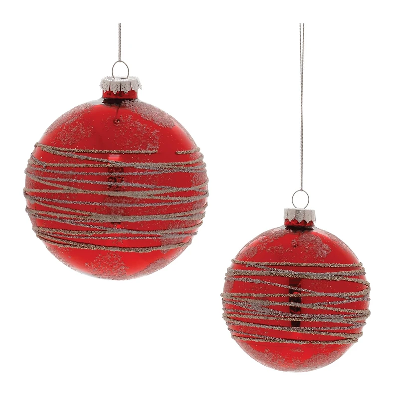 Red Glittered Glass Ball Ornaments Set