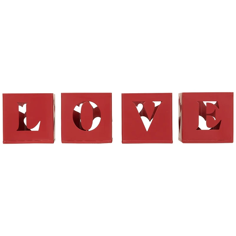 Valentine's Day Red Love Blocks Metal Votive Candle Holders Set