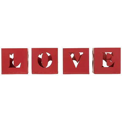 Valentine's Day Red Love Blocks Metal Votive Candle Holders Set