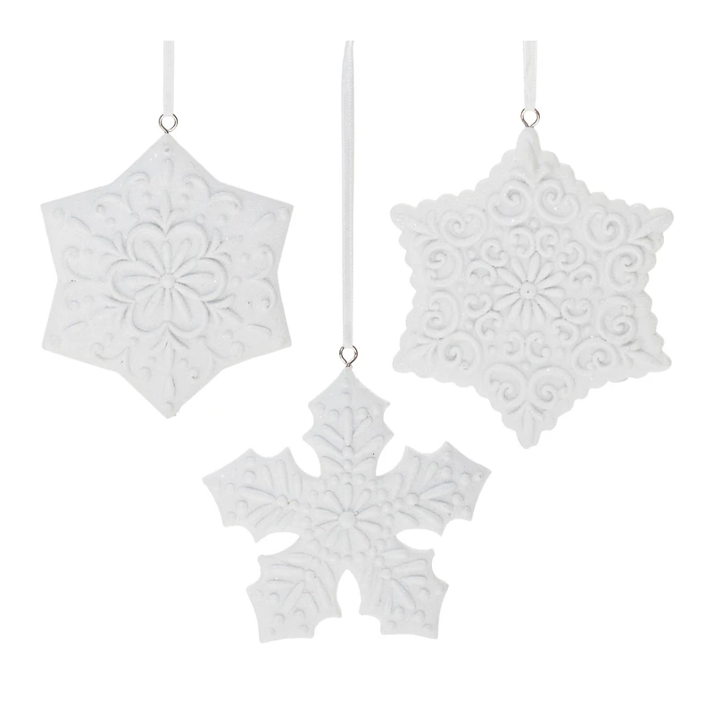 Ornate White Snowflake Ornaments Set