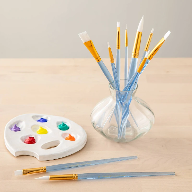 White Synthetic Acrylic Round & Flat 10 Piece Brush Combo By Artist's Loft® Necessities™