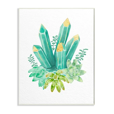 Stupell Industries Green Blue Succulent Crystal Flower Watercolor Painting