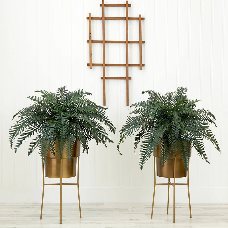 34" Artificial River Fern Plant in Metal Planter with Stand