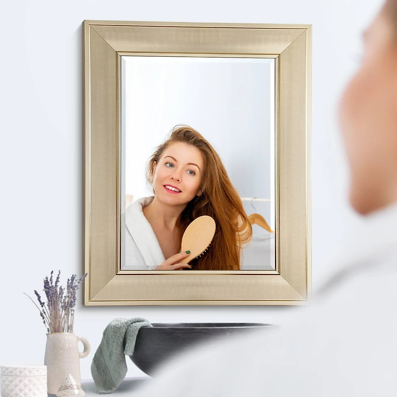 Head West 31" Brushed Nickel Pave Textured Framed Wall Vanity Mirror