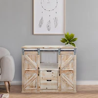 2.5ft. White Wash Wide Double Barn Door Console