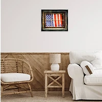 Stupell Industries Patriotic American Flag Rustic Window Festive Home Floater Framed Art