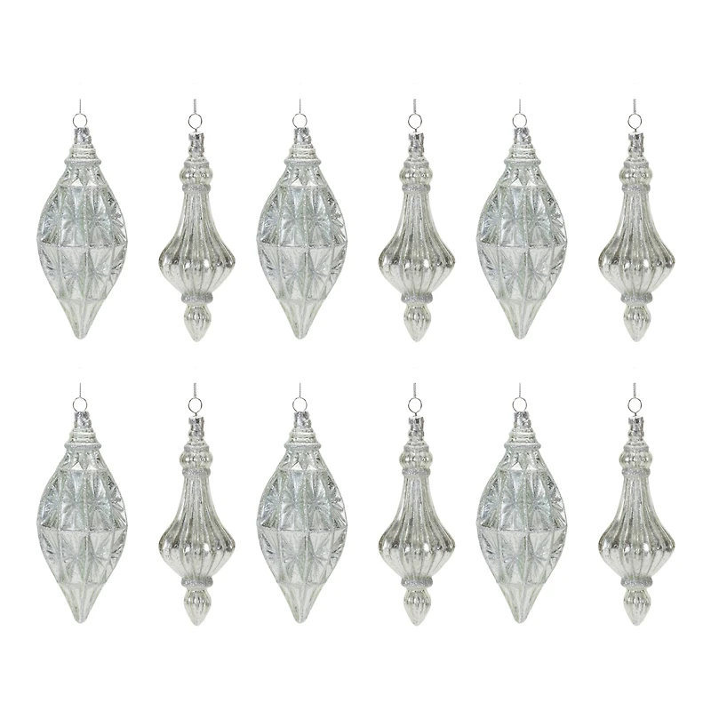 12ct. Glittery Glass Finial Drop Ornaments