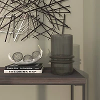 12" Gray Glass Wide Ribbed Vase with Fluted Center