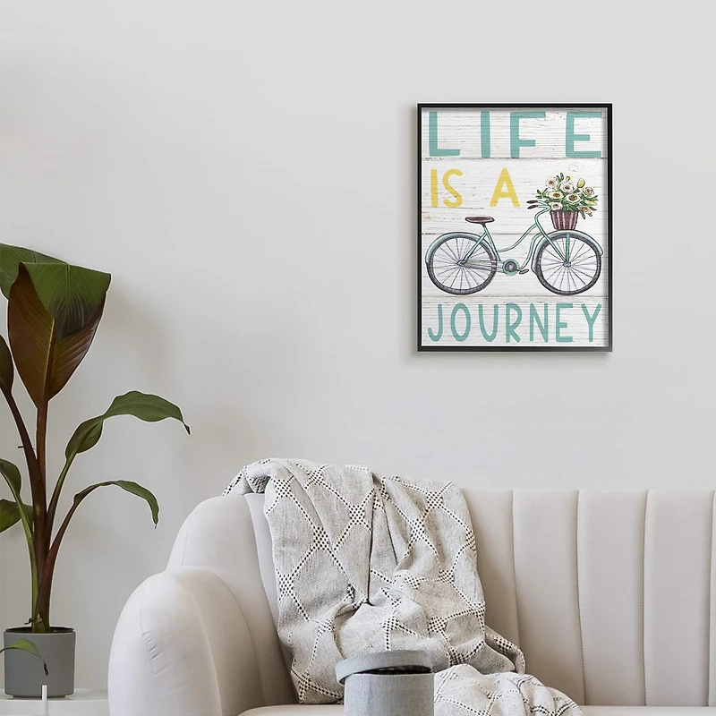 Stupell Industries Life's A Journey Blue Bicycle Flower Basket in Frame Wall Art