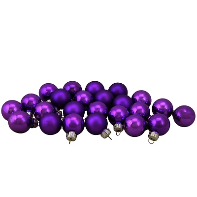 24ct. 1" Purple 2-Finish Glass Ball Ornaments