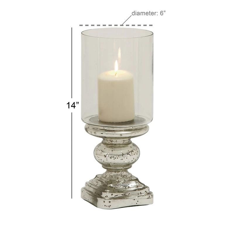 14" Silver Glass Traditional Candle Holder
