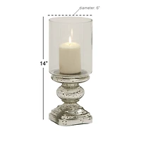 14" Silver Glass Traditional Candle Holder