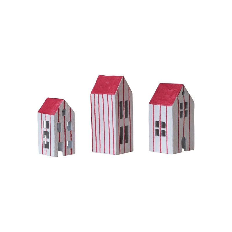 Hello Honey® White & Red Hand-Painted Paper Mache House Set