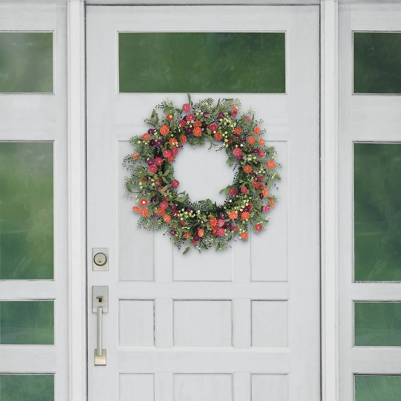 30" Orange, Purple & Peach Daisy Floral Spring Wreath