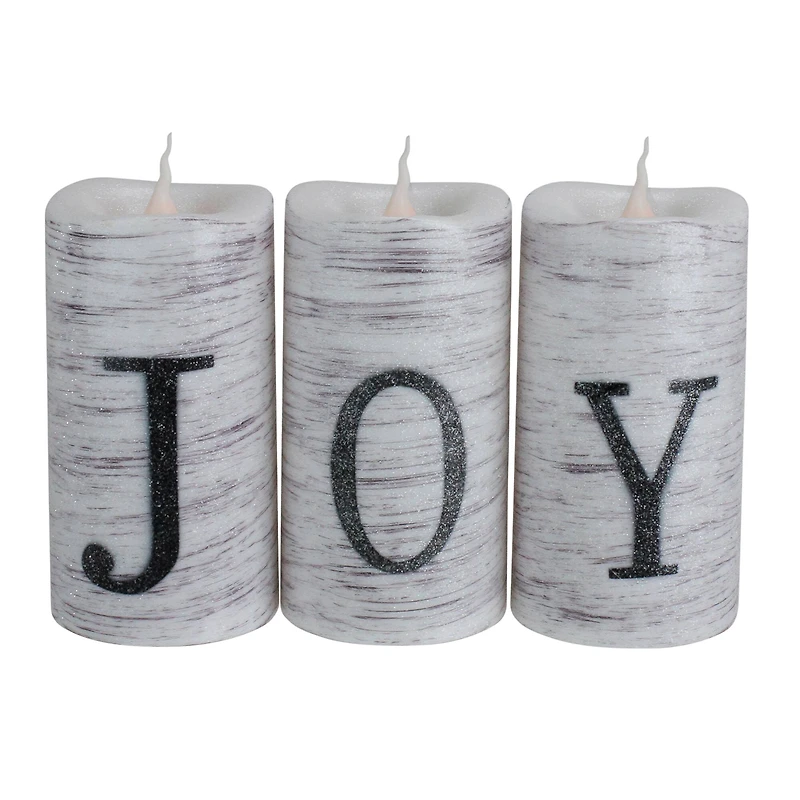 6" Battery Operated JOY Christmas LED Flameless Candle Set