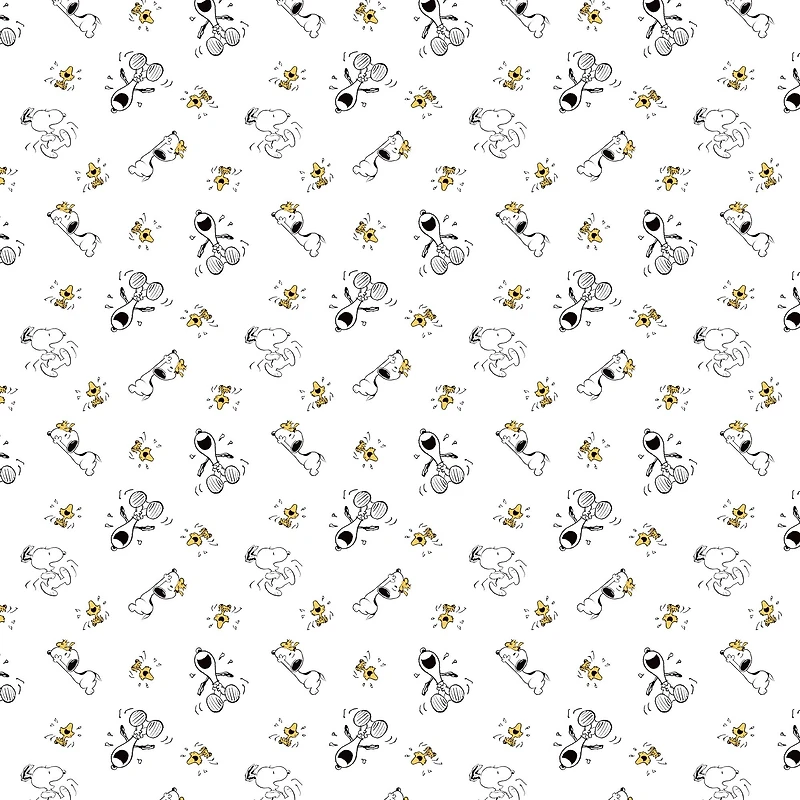 Peanuts® Snoopy & Woodstock Toss on White Cotton Fabric
