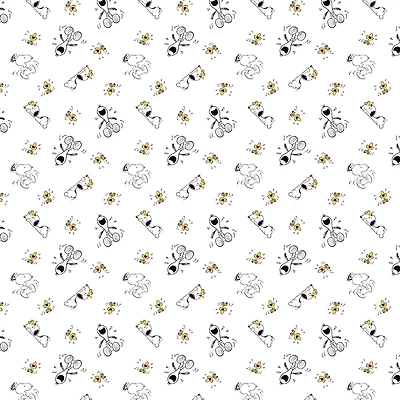 Peanuts® Snoopy & Woodstock Toss on White Cotton Fabric