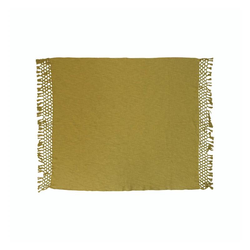 Hello Honey® Olive Green Woven Cotton Throw with Crochet Fringe