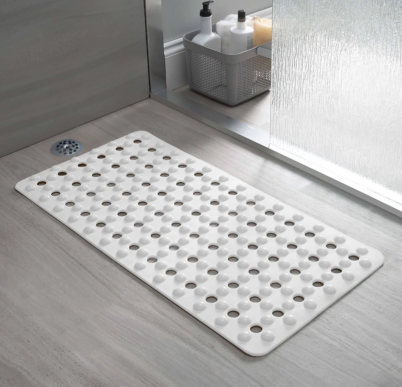 White Non-Slip Bubble Texture Bath Mat