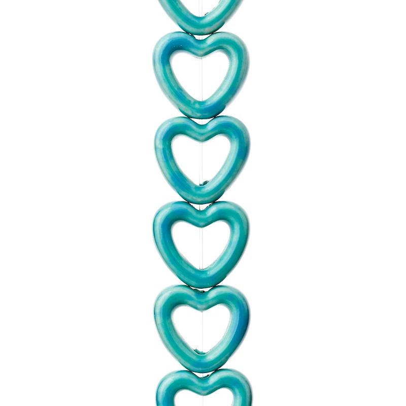 12 Packs: 11 ct. (132 total) Turquoise Ceramic Heart Beads, 14mm by Bead Landing™
