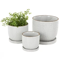 White Abstract Circle Pattern Ceramic Planter Set