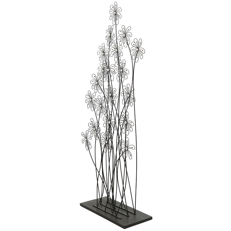 5ft. Black Metal Tall Floral Sculpture with Crystal Embellishments