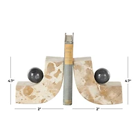 5" Brown Marble Arched Curved Bookends with Black Orbs, 2ct