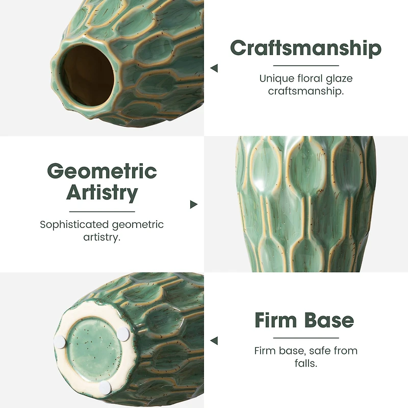 Glitzhome® Geometric Green Ceramic Modern Vase Set