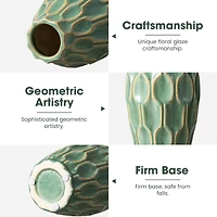 Glitzhome® Geometric Green Ceramic Modern Vase Set