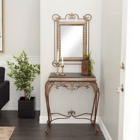 Set of 2" Bronze Metal Traditional Console Table with Mirror, 32" x 23"