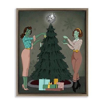 Stupell Industries Girls & Christmas Tree Floating Frame Wall Art