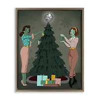 Stupell Industries Girls & Christmas Tree Floating Frame Wall Art