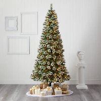 8ft. Pre-Lit Frosted Swiss Pine & Berries Artificial Christmas Tree with Clear LED Lights