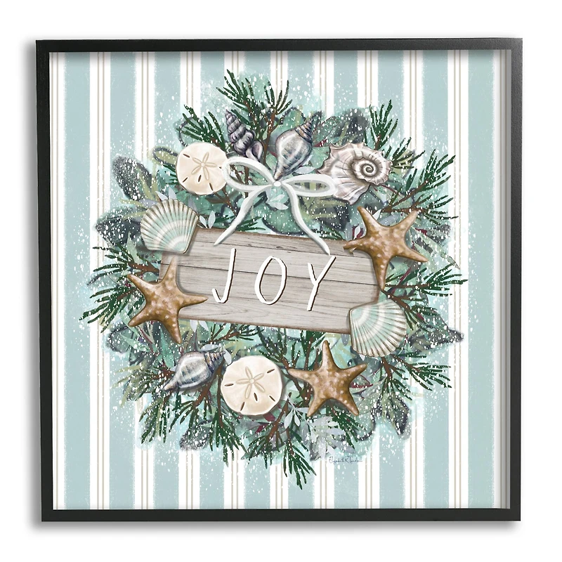 Stupell Industries Striped Joy Seashell Wreath Framed Giclee Art