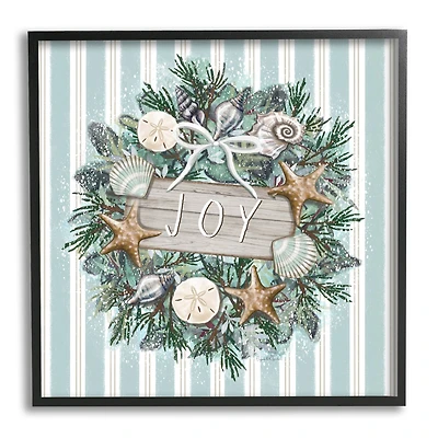 Stupell Industries Striped Joy Seashell Wreath Framed Giclee Art