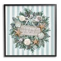 Stupell Industries Striped Joy Seashell Wreath Framed Giclee Art