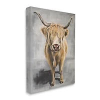 Stupell Industries Shaggy Longhorn Cattle Portrait Rustic Grey Brown Painting Canvas Wall Art