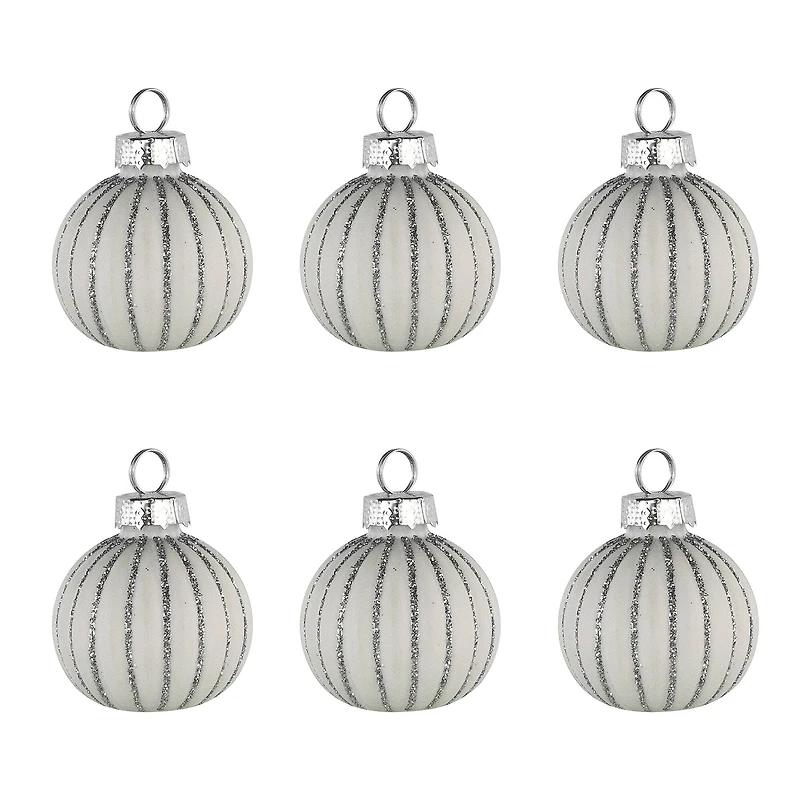 Glitter Striped White Glass Christmas Ornament with Place Card Holders, 6 ct.