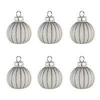 Glitter Striped White Glass Christmas Ornament with Place Card Holders, 6 ct.