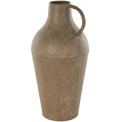 15.75" Brown Metal Antique Inspired Vase with Handle