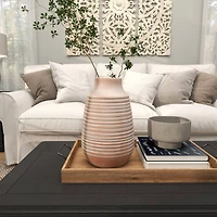 15" Pink Whitewashed Ribbed Terra Cotta Vase